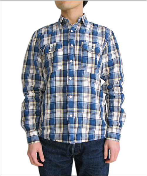 FUJITO（フジト） L/S ウエスタンシャツ（ブルー×ホワイトチェック）
