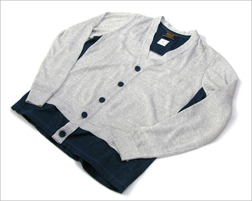 knitchy （ニッチー）ベルギーリネン カーディガン（グレー×フォレスト）