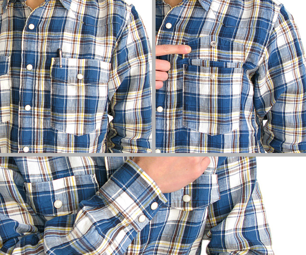 FUJITO（フジト） L/S ウエスタンシャツ（ブルー×ホワイトチェック）