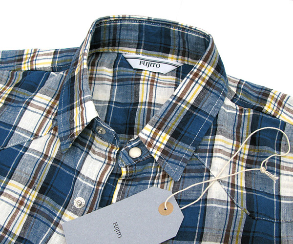 FUJITO（フジト） L/S ウエスタンシャツ（ブルー×ホワイトチェック）