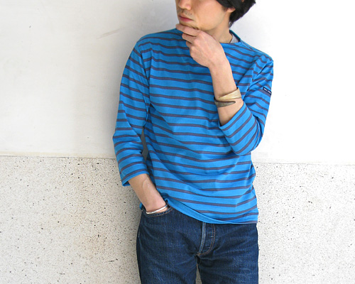 SAINT JAMES (セント ジェームス)MORLAIX 3/4 ボーダーカットソー(スチールブルー×ブルー紫)