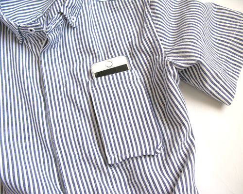 LOLO（ロロ）今治タオル Wネーム 半袖比翼B.Dシャツ（ネイビーストライプ）