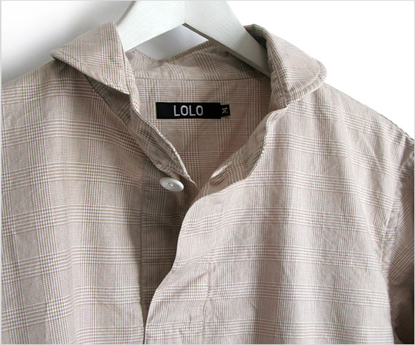 LOLO（ロロ）定番プルオーバー型 グレンチェックシャツ（ベージュ）