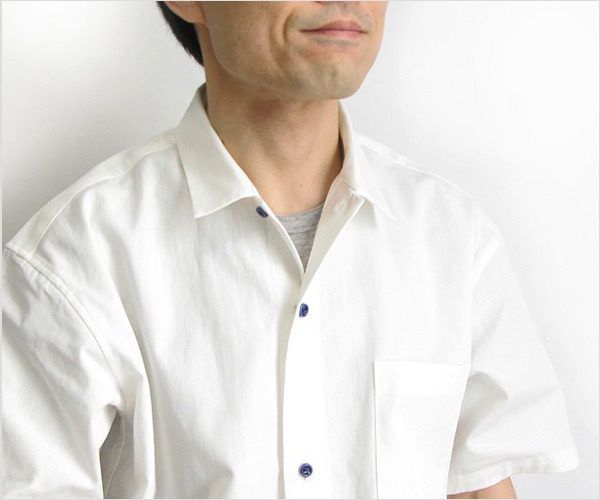EEL Products（イール プロダクツ）陶器釦のシャツ S/S（ホワイト）