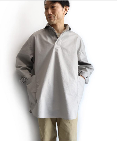 LOLO LIKE（ロロライク）定番プルオーバー型 ビッグシャツ（ライトグレー）