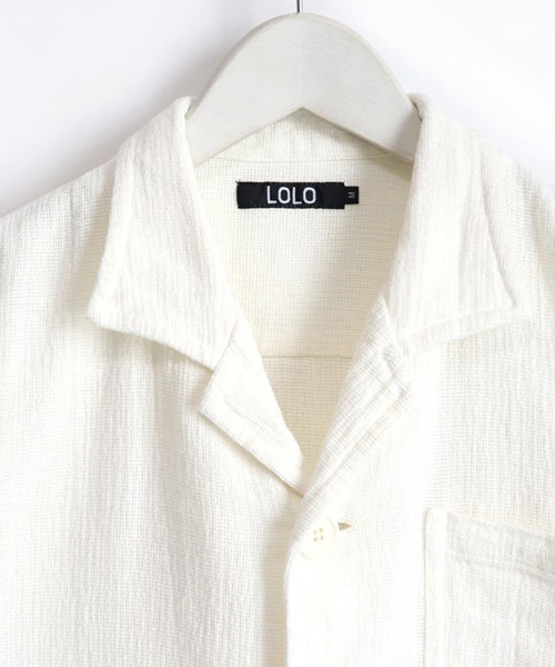 LOLO（ロロ）綿麻パナマ 半袖開襟シャツ（ホワイト）