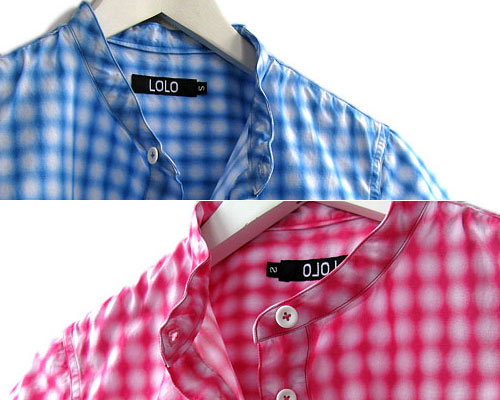 LOLO ドットギンガム スタンドカラー 半袖シャツ