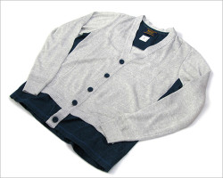 knitchy （ニッチー）ベルギーリネン カーディガン（グレー×フォレスト）