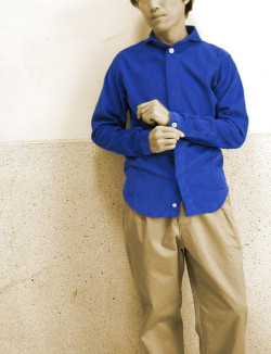 LOLO(ロロ)比翼 コーデュロイシャツ(ブルー)