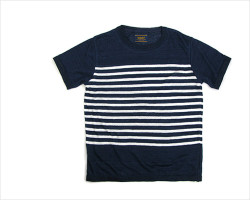 knitchy （ニッチー）アイリッシュリネン ボーダーTシャツ（ネイビー×ホワイト）