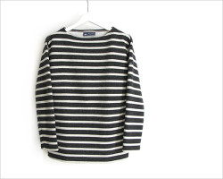 SAINT JAMES （セント ジェームス）圧縮ウール ボーダーニット（チャコールグレー×生成り）