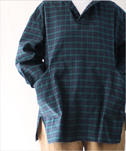 LOLO LIKE（ロロライク）定番プルオーバービックシャツ チェック（グリーン系）