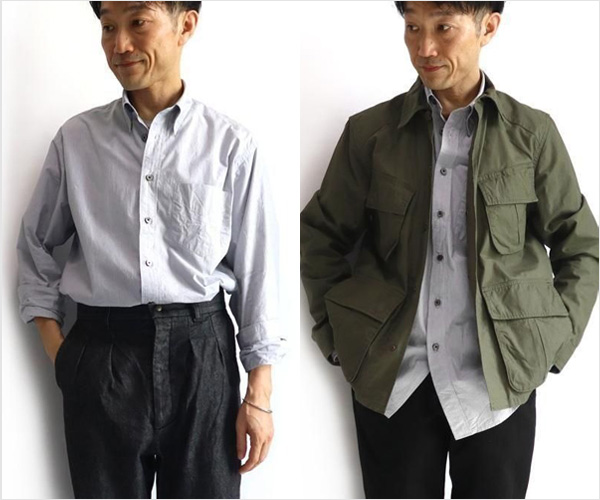 FUJITO(フジト)スナップ ボタンダウンシャツ(チャコールストライプ)