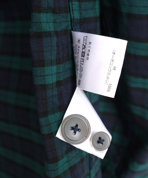 LOLO LIKE(ロロライク)定番プルオーバービックシャツ チェック(グリーン系)