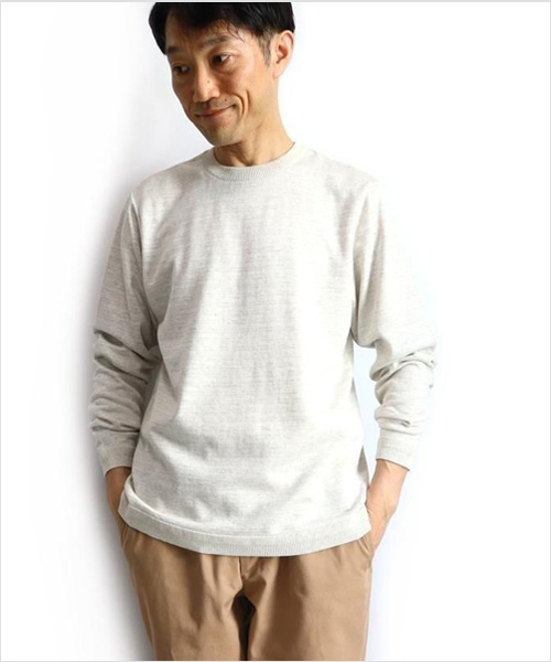 FUJITO（フジト）ボーダー ニットTシャツ（オートミール）