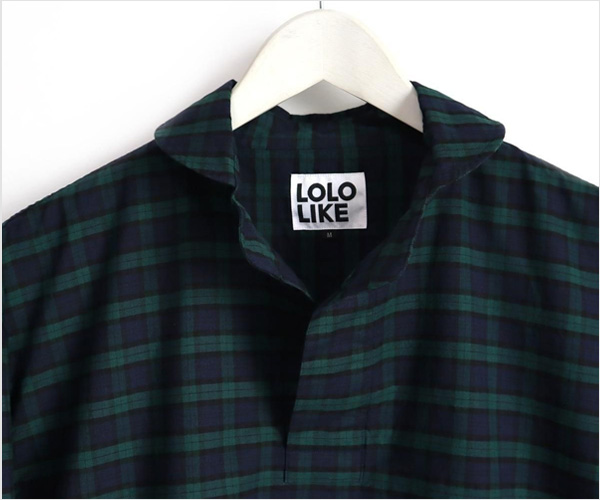 LOLO LIKE(ロロライク)定番プルオーバービックシャツ チェック(グリーン系)