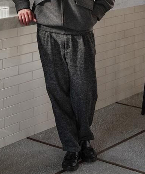 comm. arch.(コム・アーチ)ウール×リネンツイード トラウザーズ(ダークグレーミックス)