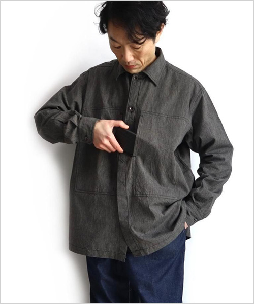 FUJITO（フジト）アーミーシャツ（ミックスブラック）