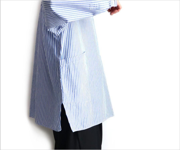 LOLO LIKE（ロロライク）定番プルオーバービックシャツ 綿麻ストライプ（ブルー）