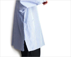 LOLO LIKE（ロロライク）定番プルオーバービックシャツ 綿麻ストライプ（ブルー）