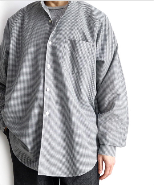 FLISTFIA(フリストフィア)オーバーサイズド バンドカラーシャツ(ホワイト×ブラック)