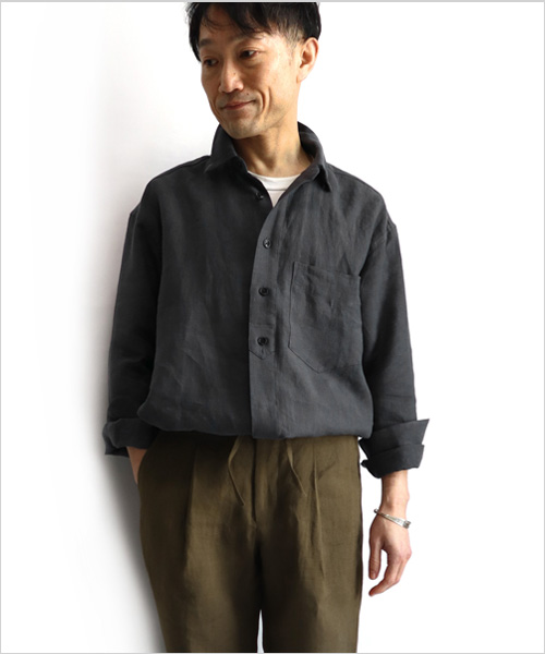 comm. arch.（コム・アーチ）フレンチリネンローン B.D.シャツ（ダークグレー/Faded Mid.Gray）